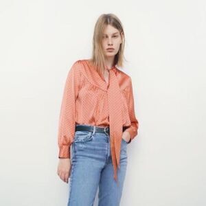 ZARA BOHO PAISLEY BLOUSE PRINTED SHIRT WITH TIE